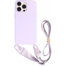 iPhone 14 Pro Max Case Hülle - Silikon matt mit Trageschlaufe und Metall Karabiner - Hellviolett