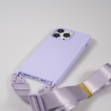 iPhone 14 Pro Max Case Hülle - Silikon matt mit Trageschlaufe und Metall Karabiner - Hellviolett