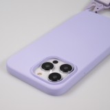 Coque iPhone 14 Pro Max - Silicone mat avec lanière et mousqueton en fer - Violet clair