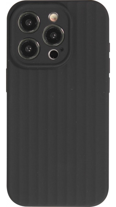 iPhone 14 Pro Case Hülle - Mattes Soft-Touch-Silikon mit Relieflinien - Schwarz