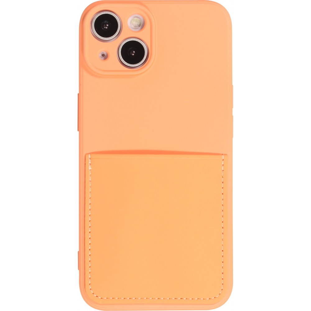 iPhone 14 Plus Case Hülle - Glattes Silikon mit Kartenfach & extra Kameraschutz - Orange