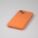 iPhone 14 Plus Case Hülle - Glattes Silikon mit Kartenfach & extra Kameraschutz - Orange