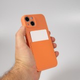 iPhone 14 Plus Case Hülle - Glattes Silikon mit Kartenfach & extra Kameraschutz - Orange