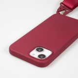 iPhone 14 Case Hülle - Silikon matt mit Trageschlaufe und Metall Karabiner - Burgundi