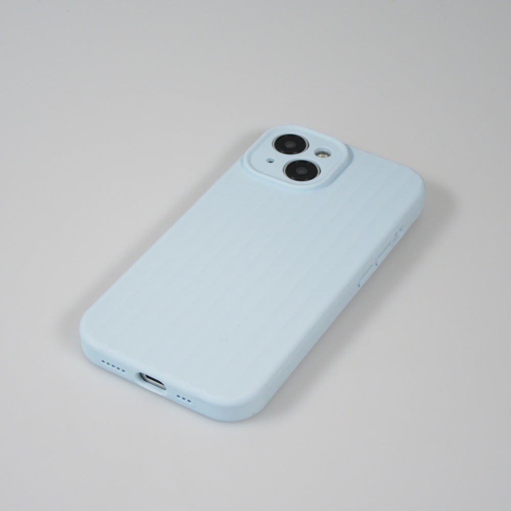 Coque iPhone 14 - Silicone mat soft touch avec lignes en relief  - Bleu clair