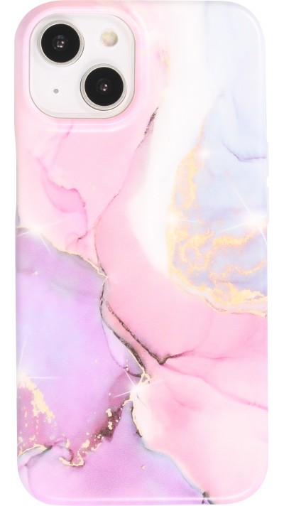 iPhone 14 Plus Case Hülle - Mattes Silikon mit aufgedrucktem Marmoreffekt - Rosa lila