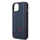 iPhone 14 Case Hülle - U.S. Polo Assn. Kunstleder mit Nähten und aufgedrucktem Logo in Rot - Blau