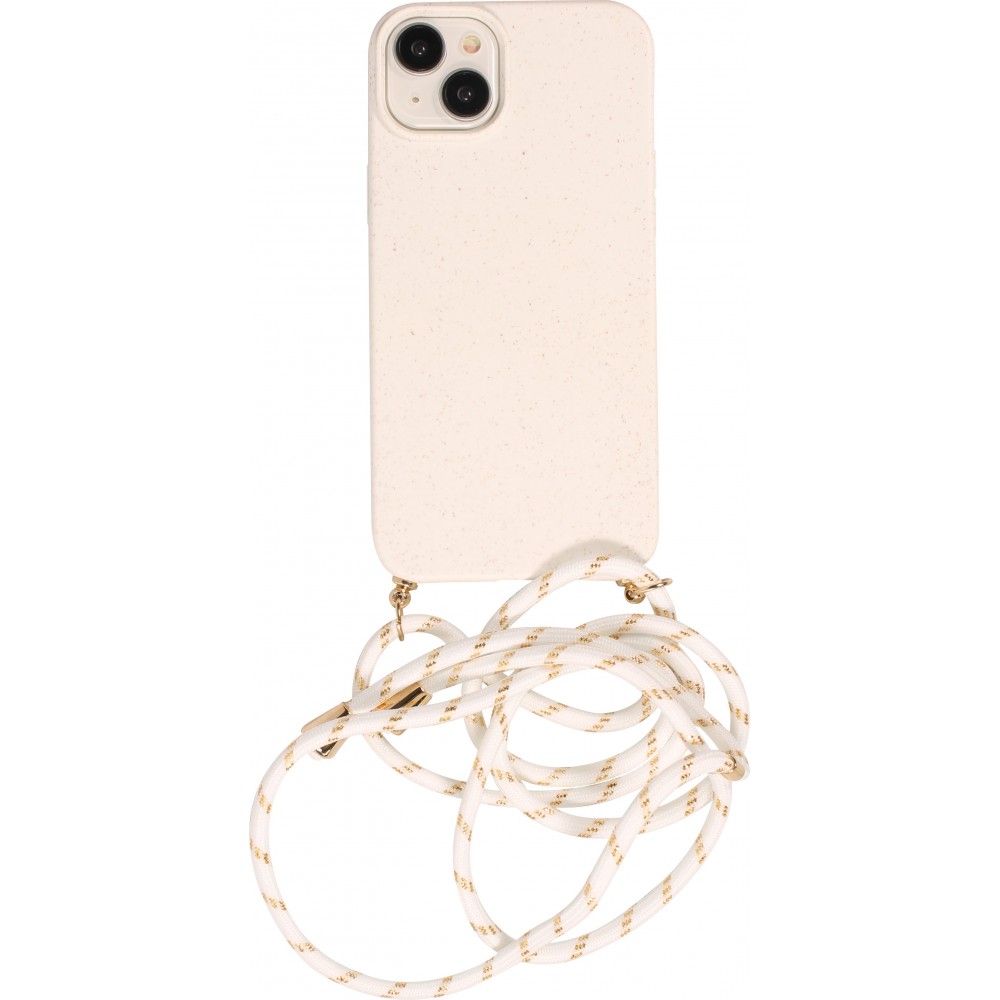 iPhone 15 Case Hülle - Bio Eco-Friendly Vegan mit Handykette Necklace - Weiss