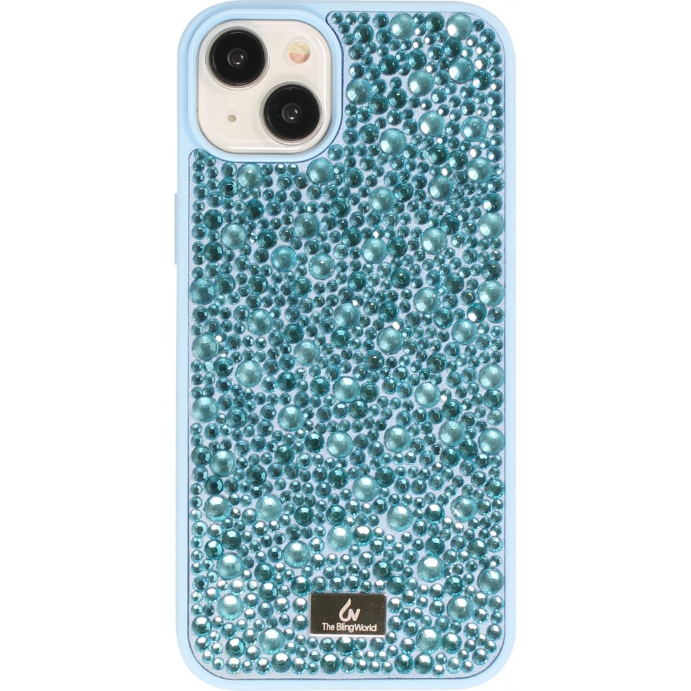 iPhone 15 Plus Case Hülle - Glitzer Diamant The Bling World - Hellblau