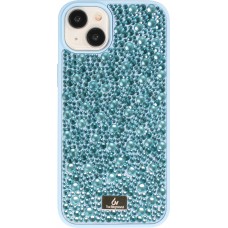 Coque iPhone 15 Plus - Diamant strass The Bling World - Bleu clair