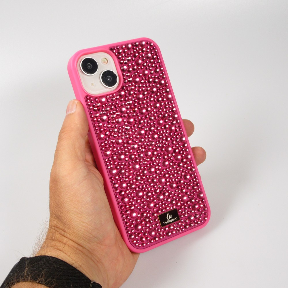 iPhone 15 Plus Case Hülle - Glitzer Diamant The Bling World - Dunkelrosa