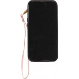 iPhone 15 Plus Case Hülle - DeLuxe elegantes Lederlook Cover mit Wallet + Tragering - Rosa