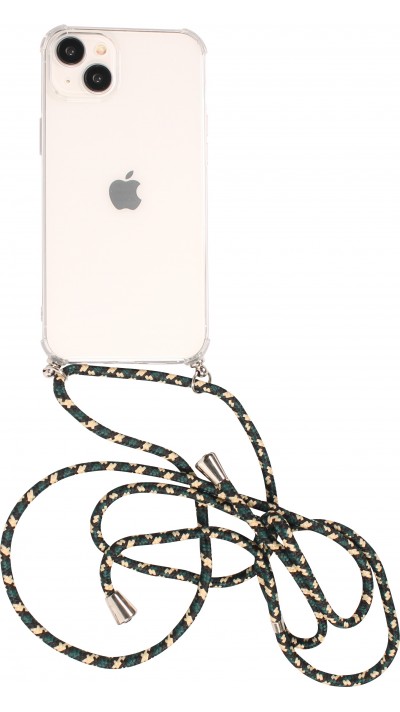 iPhone 15 Case Hülle - Gummi transparent bumper mit Seil - Grün / gold