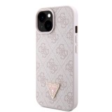 iPhone 15 Case Hülle - Guess Monogramm Kunstleder Metall-Logo und Strass mit abnehmbarem Riemen - Hellrosa