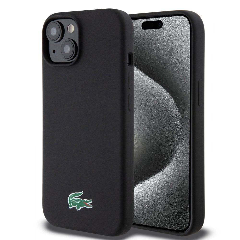 iPhone 15 Plus Case Hülle - Lacoste Silikon Soft Touch Magsafe - Schwarz