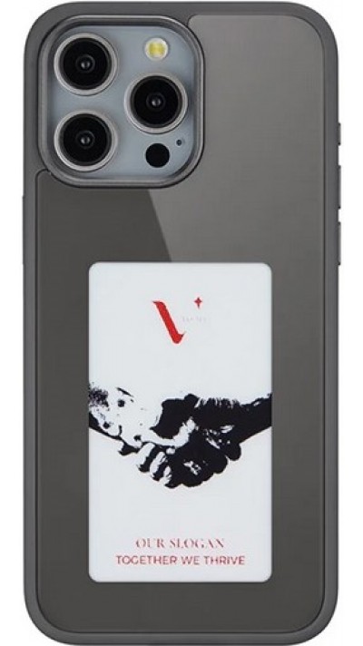Coque iPhone 15 - E-Ink Display DIY avec technologie NFC pour photo personnalisée - Noir