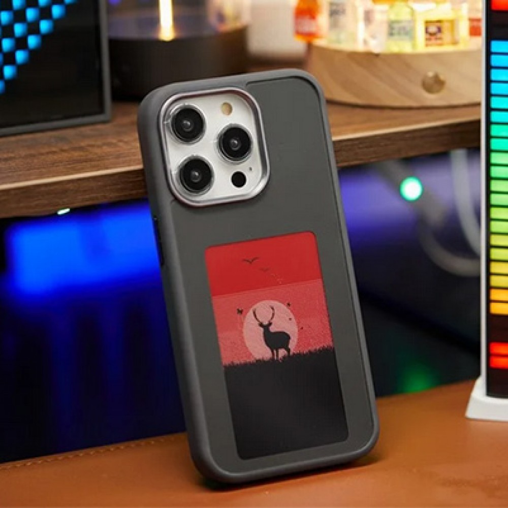 iPhone 14 Pro Max Case Hülle - E-Ink Display DIY mit NFC-Technologie für persönlicher Foto-Hintergrund - Schwarz