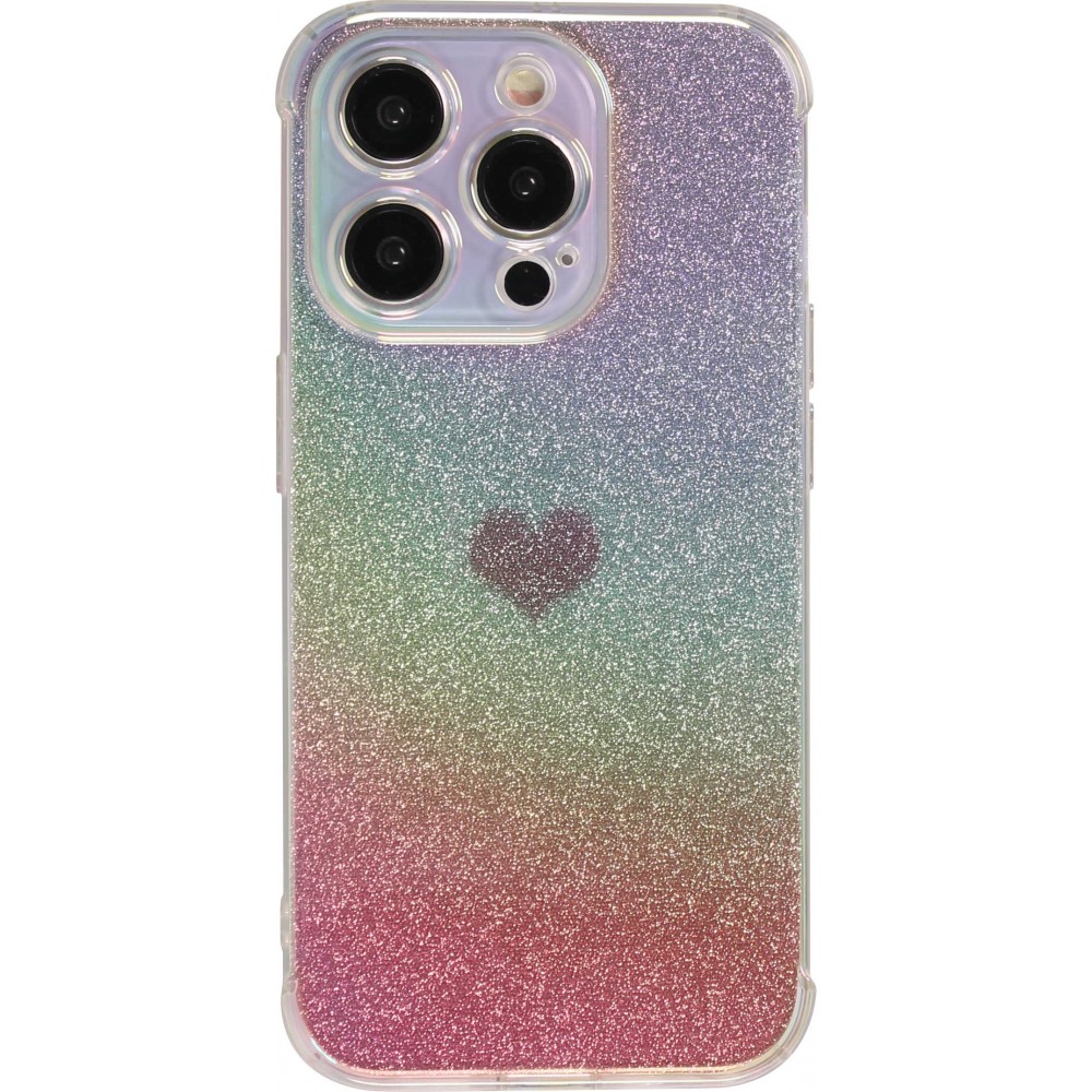 iPhone 15 Pro Case Hülle - Silikon Bumper glitzer blur mit Herz - Rosa