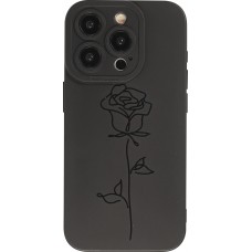 iPhone 15 Pro Max Case Hülle - Weiches Silikongel mit Kameraschutz - Minimalistische Rose - Schwarz