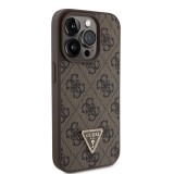 Coque iPhone 15 Pro - Guess monogramme similicuir logo métal et strass avec lanière amovible - Brun