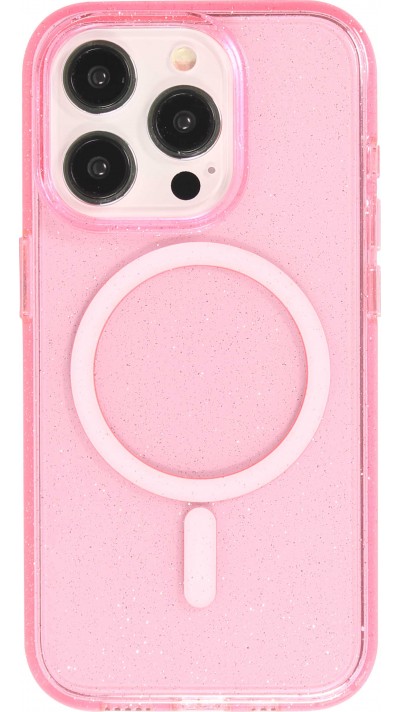 iPhone 15 Pro Max Case Hülle - Hartes Silikon mit Glitzer Rückseite und MagSafe - Rosa