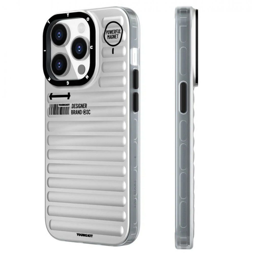 iPhone 15 Pro Case Hülle - Youngkit True Color Luggage-Inspired mit MagSafe - Silber