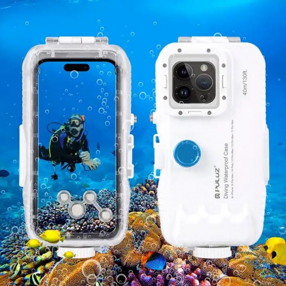 iPhone Case Hülle - Wasserdichtes Schutzcover PULUZ zum Schnorcheln und Tauchen bis 40M IPX8 Grade iPhones (small) - Weiss