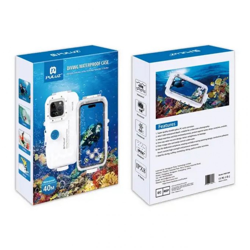 iPhone Case Hülle - Wasserdichtes Schutzcover PULUZ zum Schnorcheln und Tauchen bis 40M IPX8 Grade iPhones (small) - Weiss