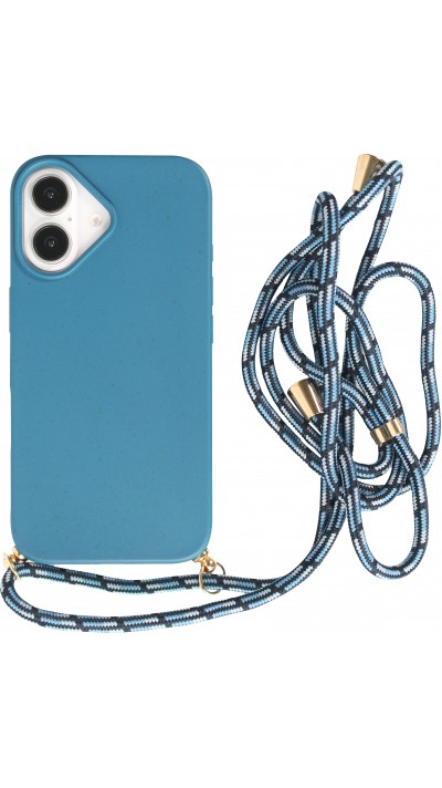 Coque iPhone 16 - Bio Eco-Friendly nature avec cordon collier - Bleu