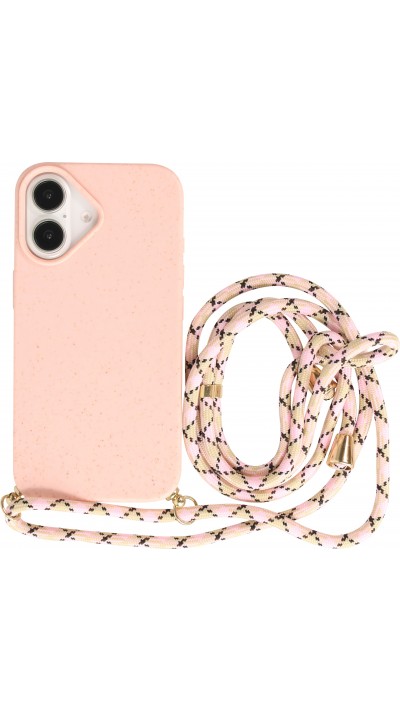 Coque iPhone 16 - Bio Eco-Friendly nature avec cordon collier - Rose