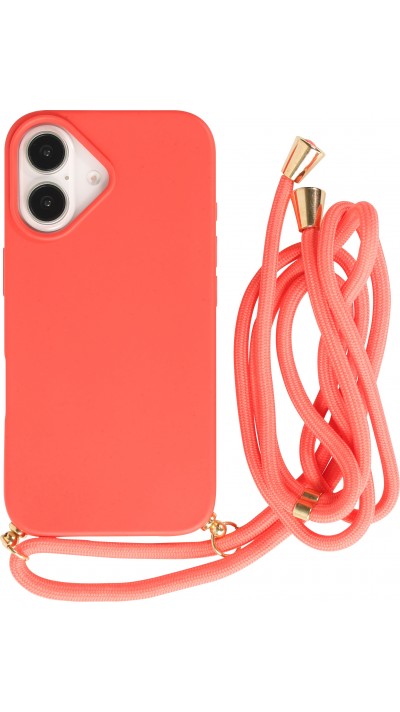 Coque iPhone 16 - Bio Eco-Friendly nature avec cordon collier - Rouge