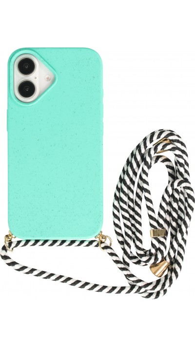 Coque iPhone 16 - Bio Eco-Friendly nature avec cordon collier - Turquoise