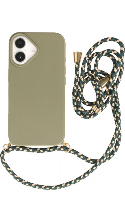 Coque iPhone 16 - Bio Eco-Friendly nature avec cordon collier - Vert foncé