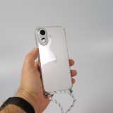 Hülle iPhone 16 - Gummi transparent mit Seil - Weiss gefleckt