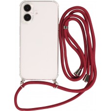 Coque iPhone 16 - Gel transparent avec lacet - Rouge