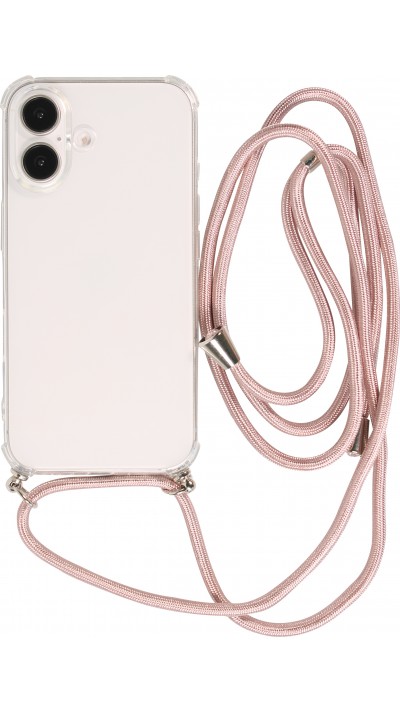 Hülle iPhone 16 - Gummi transparent mit Seil rosa - Gold