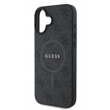 iPhone 16 Case Hülle - Guess Monogramm Kunstleder mit integriertem MagSafe und goldenem Logo - Schwarz