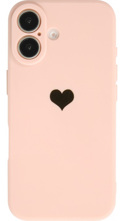 iPhone 16 Plus Case Hülle - Silikon Mat Herz gold - Rosa