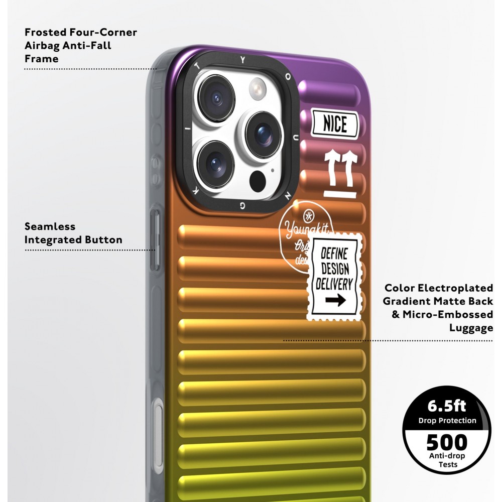 Coque iPhone 16 Pro Max - Youngkit Glow Luggage-Inspired - Bleu/violet