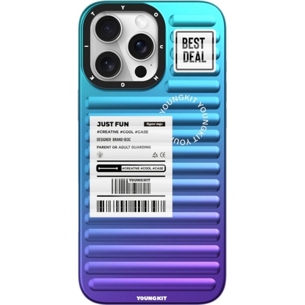 iPhone 16 Pro Case Hülle - Youngkit Glow Luggage-Inspired - Violett/blau