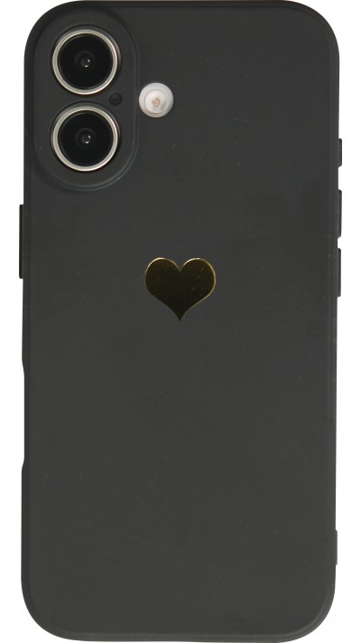 iPhone 16 Case Hülle - Silikon Mat Herz gold - Schwarz