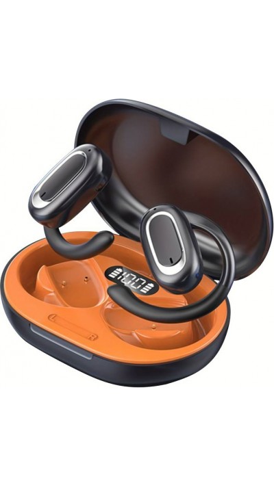 Ecouteurs Bluetooth sans fil à conduction osseuse avec affichage niveau batterie LED 3D surround sound - Noir/orange