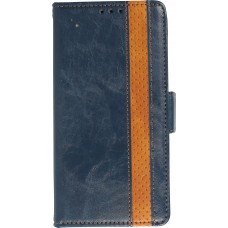 iPhone 7 / 8 / SE (2020, 2022) Leder Tasche - Flip Wallet Echtleder mit Akzentstreifen & Kartenhalter - Blau