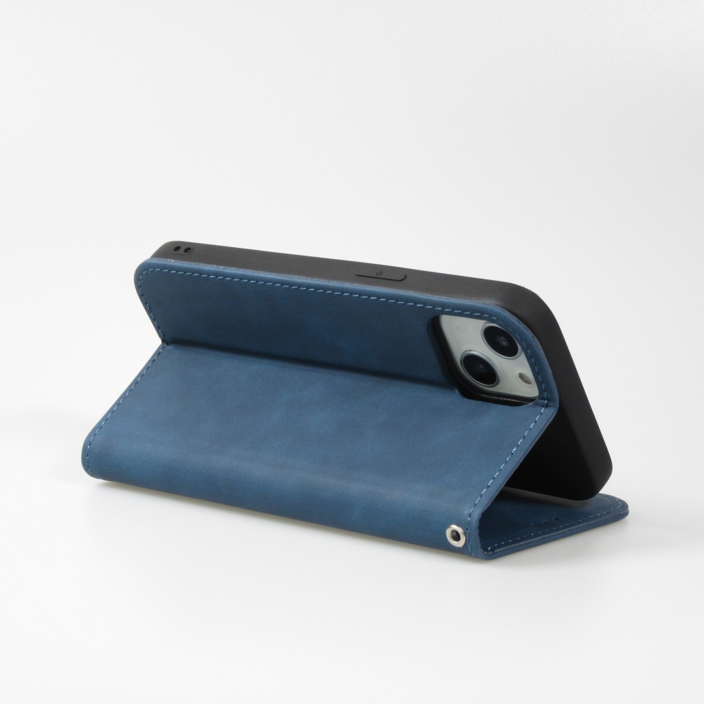 Etui cuir iPhone 12 / 12 Pro - Flip Wallet vintage avec fermeture aimantée et compartiment cartes - Bleu