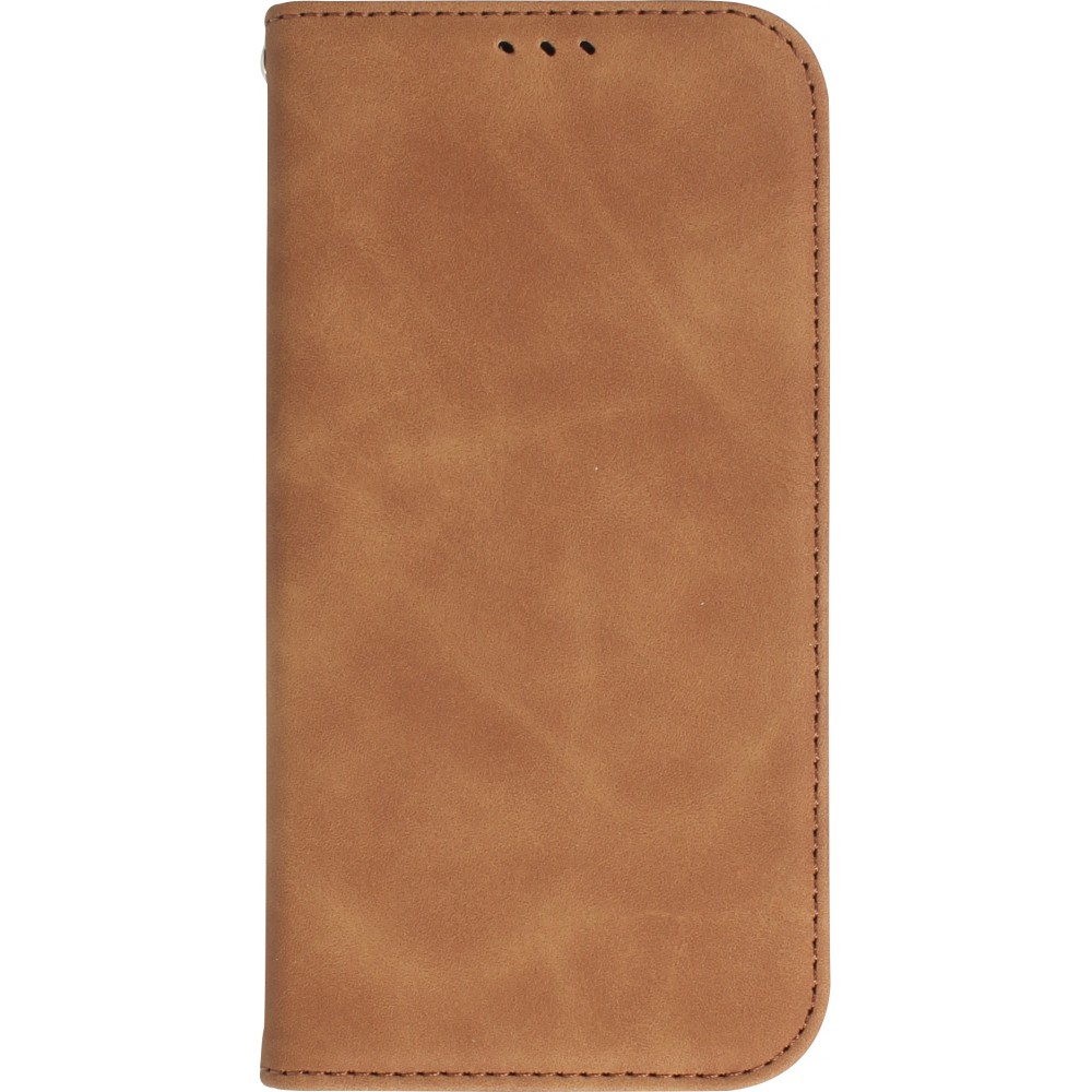 iPhone 15 Plus Leder Tasche - Flip Wallet vintage mit Magnetverschluss und Kartenhalter - Braun