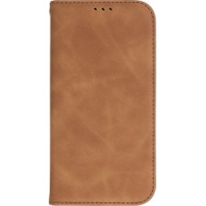 Etui cuir iPhone 15 Plus - Flip Wallet vintage avec fermeture aimantée et compartiment cartes - Brun