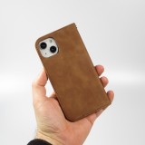 Etui cuir iPhone 15 Plus - Flip Wallet vintage avec fermeture aimantée et compartiment cartes - Brun