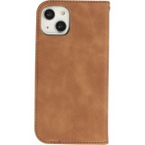 Etui cuir iPhone 15 Plus - Flip Wallet vintage avec fermeture aimantée et compartiment cartes - Brun