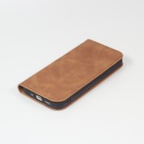 iPhone 15 Plus Leder Tasche - Flip Wallet vintage mit Magnetverschluss und Kartenhalter - Braun