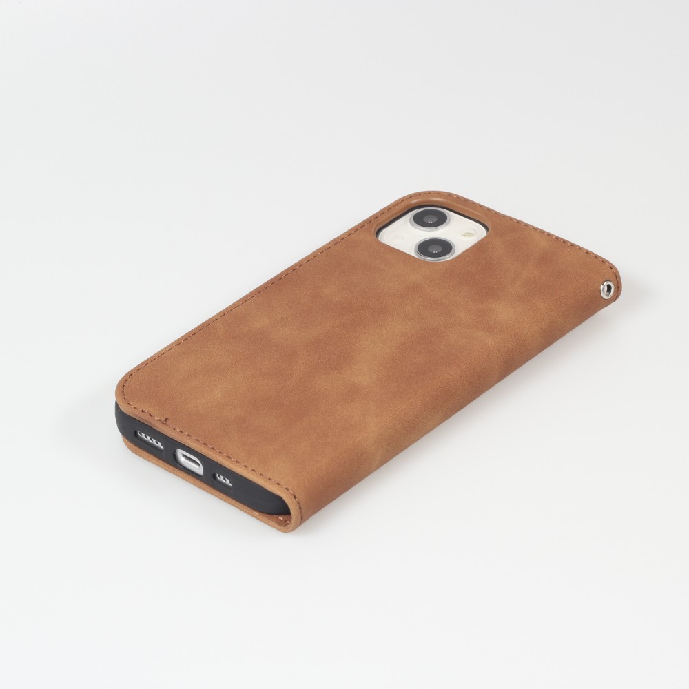 iPhone 15 Plus Leder Tasche - Flip Wallet vintage mit Magnetverschluss und Kartenhalter - Braun